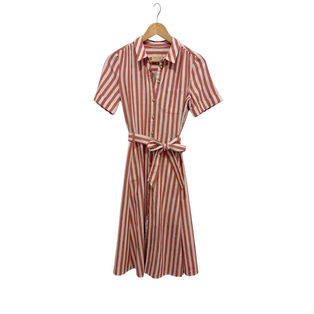 Sezane Alexandrie Dress Red White Stripe Tie Waist Shirt Dress EU 36 US 4 - Picture 8 of 8